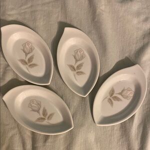 Noritake Edenrose White Butter Plates, Spoon Rests, Ash trays set 4